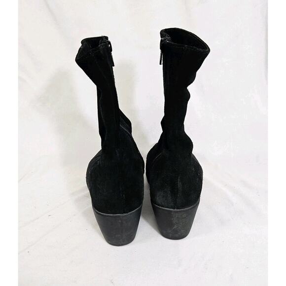La Canadienne Black Suede Leather Low Wedge Side Zip Lined Boot Bootie Size 7 - Picture 5 of 12